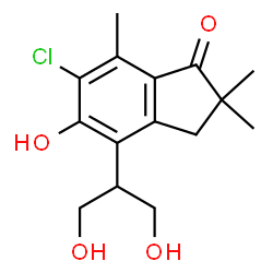 ChemSpider 2D Image | 6-Chloro-4-(1,3-dihydroxy-2-propanyl)-5-hydroxy-2,2,7-trimethyl-1-indanone | C15H19ClO4