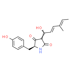 ChemSpider 2D Image | (3E,5S)-5-(4-Hydroxybenzyl)-3-[(2E,4E)-1-hydroxy-4-methyl-2,4-hexadien-1-ylidene]-2,4-pyrrolidinedione | C18H19NO4