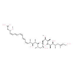 ChemSpider 2D Image | (3S,4Z,6E,8Z,10E,12Z,14S,15S,16S)-16-{(2S,3S,5S,6R,8R,9R,10R)-8-[(2R,3S,4S,6E)-3,8-Dihydroxy-4,6-dimethyl-6-octen-2-yl]-5-hydroxy-10-methoxy-3,9-dimethyl-1,7-dioxaspiro[5.5]undec-2-yl}-15-hydroxy-3-me
thoxy-14-methyl-4,6,8,10,12-heptadecapentaenoic acid | C41H66O10