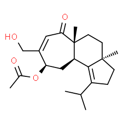 ChemSpider 2D Image | (3aR,5aR,9R,10aR)-8-(Hydroxymethyl)-1-isopropyl-3a,5a-dimethyl-6-oxo-2,3,3a,4,5,5a,6,9,10,10a-decahydrocyclohepta[e]inden-9-yl acetate | C22H32O4