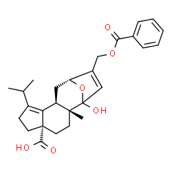 ChemSpider 2D Image | (2R,5S,10R,12R)-13-[(Benzoyloxy)methyl]-1-hydroxy-8-isopropyl-2-methyl-15-oxatetracyclo[10.2.1.0~2,10~.0~5,9~]pentadeca-8,13-diene-5-carboxylic acid | C27H32O6