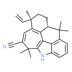 ChemSpider 2D Image | (5aR,8R)-5,5,8,11,11-Pentamethyl-8-vinyl-5,5a,6,7,8,11-hexahydro-1H-1-azacyclohepta[mno]aceanthrylene-10-carbonitrile | C26H28N2