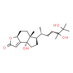 ChemSpider 2D Image | (3aS,5aR,6R,8aS)-6-[(2R,3E)-5,6-Dihydroxy-5,6-dimethyl-3-hepten-2-yl]-8a-hydroxy-5a-methyl-3a,4,5,5a,6,7,8,8a-octahydro-2H-indeno[5,4-b]furan-2-one | C21H32O5
