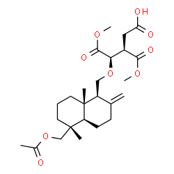 ChemSpider 2D Image | (3R,4R)-4-{[(1S,4aR,5R,8aS)-5-(Acetoxymethyl)-5,8a-dimethyl-2-methylenedecahydro-1-naphthalenyl]methoxy}-5-methoxy-3-(methoxycarbonyl)-5-oxopentanoic acid (non-preferred name) | C25H38O9