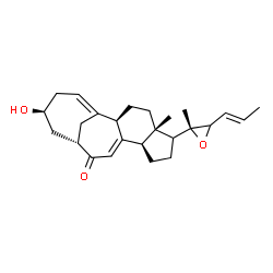 ChemSpider 2D Image | (2R,5S,9R,13S,15S)-15-Hydroxy-5-methyl-6-{(2R)-2-methyl-3-[(1E)-1-propen-1-yl]-2-oxiranyl}tetracyclo[11.4.1.0~2,10~.0~5,9~]octadeca-1(17),10-dien-12-one | C25H34O3