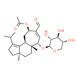 ChemSpider 2D Image | (3aR,5aR,6S,9R,10aR)-8-Formyl-1-isopropyl-3a,5a-dimethyl-6-(beta-D-xylopyranosyloxy)-2,3,3a,4,5,5a,6,9,10,10a-decahydrocyclohepta[e]inden-9-yl acetate | C27H40O8
