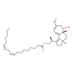 ChemSpider 2D Image | (2S)-2-[(3aR,5aR,6S)-8-Formyl-6-hydroxy-3a,5a-dimethyl-2,3,3a,4,5,5a,6,7-octahydrocyclohepta[e]inden-1-yl]propyl (9Z,12Z)-9,12-octadecadienoate | C38H58O4