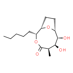 ChemSpider 2D Image | (1S,2R,5R,6S,7R,8R)-6,7-Dihydroxy-5-methyl-2-pentyl-3,11-dioxabicyclo[6.2.1]undecan-4-one | C15H26O5