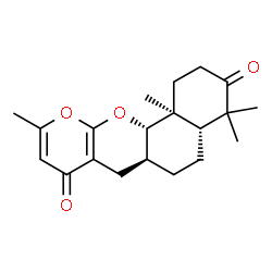 ChemSpider 2D Image | (4aR,6aS,12aS,12bS)-4,4,10,12b-Tetramethyl-1,2,4,4a,5,6,6a,7,12a,12b-decahydro-3H,8H-benzo[h]pyrano[2,3-b]chromene-3,8-dione | C20H26O4