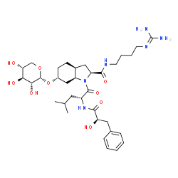 ChemSpider 2D Image | (2S,3aS,6R,7aS)-N-{4-[(Diaminomethylene)amino]butyl}-1-[(2R)-2-{[(2R)-2-hydroxy-3-phenylpropanoyl]amino}-4-methylpentanoyl]-6-{[(2R,3R,4S,5R)-3,4,5-trihydroxytetrahydro-2H-pyran-2-yl]oxy}octahydro-1H-
indole-2-carboxamide (non-preferred name) | C34H54N6O9