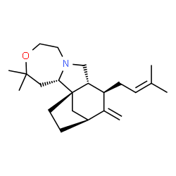 ChemSpider 2D Image | (1S,2S,10R,11R,13S)-4,4-Dimethyl-11-(3-methyl-2-buten-1-yl)-12-methylene-5-oxa-8-azatetracyclo[11.2.1.0~1,10~.0~2,8~]hexadecane | C22H35NO