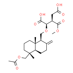 ChemSpider 2D Image | 2-O-{[(1S,4aR,5R,8aS)-5-(Acetoxymethyl)-5,8a-dimethyl-2-methylenedecahydro-1-naphthalenyl]methyl}-3,4-dideoxy-3-(methoxycarbonyl)-D-erythro-pentaric acid | C24H36O9