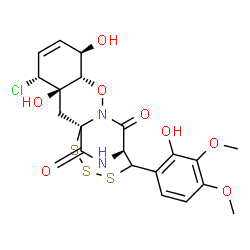 ChemSpider 2D Image | (1R,3R,4R,7R,8S,12S)-4-Chloro-3,7-dihydroxy-13-(2-hydroxy-3,4-dimethoxyphenyl)-9-oxa-14,15,16-trithia-10,18-diazatetracyclo[10.4.2.0~1,10~.0~3,8~]octadec-5-ene-11,17-dione | C20H21ClN2O8S3