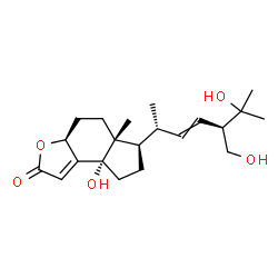 ChemSpider 2D Image | (3aS,5aR,6R,8aS)-8a-Hydroxy-6-[(2R,5R)-6-hydroxy-5-(hydroxymethyl)-6-methyl-3-hepten-2-yl]-5a-methyl-3a,4,5,5a,6,7,8,8a-octahydro-2H-indeno[5,4-b]furan-2-one | C21H32O5