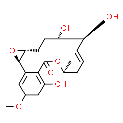 ChemSpider 2D Image | (1aR,8S,10E,12S,15aR)-5,12,13-Trihydroxy-3-methoxy-8-methyl-1a,8,9,12,13,14,15,15a-octahydro-6H-oxireno[k][2]benzoxacyclotetradecin-6-one | C19H24O7