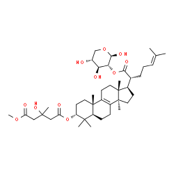 ChemSpider 2D Image | 2-O-{(3alpha)-3-[(3-Hydroxy-5-methoxy-3-methyl-5-oxopentanoyl)oxy]-21-oxolanosta-8,24-dien-21-yl}-beta-D-xylopyranose | C42H66O11