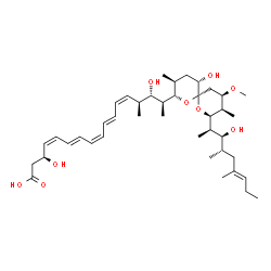 ChemSpider 2D Image | (3S,4Z,6E,8Z,10E,12Z,14S,15S,16S)-3,15-Dihydroxy-16-{(2S,3S,5S,6R,8R,9R,10R)-5-hydroxy-8-[(2R,3S,4S,6E)-3-hydroxy-4,6-dimethyl-6-nonen-2-yl]-10-methoxy-3,9-dimethyl-1,7-dioxaspiro[5.5]undec-2-yl}-14-m
ethyl-4,6,8,10,12-heptadecapentaenoic acid | C41H66O9