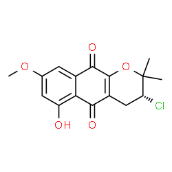 ChemSpider 2D Image | (3R)-3-Chloro-6-hydroxy-8-methoxy-2,2-dimethyl-3,4-dihydro-2H-benzo[g]chromene-5,10-dione | C16H15ClO5