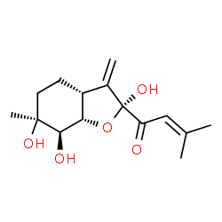 ChemSpider 2D Image | 3-Methyl-1-[(2S,3aR,6S,7R,7aS)-2,6,7-trihydroxy-6-methyl-3-methyleneoctahydro-1-benzofuran-2-yl]-2-buten-1-one | C15H22O5