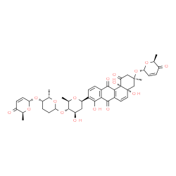 ChemSpider 2D Image | (1R)-1,5-Anhydro-2,6-dideoxy-4-O-[(5S,6S)-6-methyl-5-{[(2R,6S)-6-methyl-5-oxo-5,6-dihydro-2H-pyran-2-yl]oxy}tetrahydro-2H-pyran-2-yl]-1-[(3S,4aR,12bS)-4a,8,12b-trihydroxy-3-methyl-3-{[(2S,6S)-6-methyl
-5-oxo-5,6-dihydro-2H-pyran-2-yl]oxy}-1,7,12-trioxo-1,2,3,4,4a,7,12,12b-octahydro-9-tetraphenyl]-D-arabino-hexitol | C43H48O16