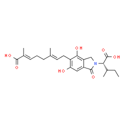 ChemSpider 2D Image | (2E,6E)-8-{2-[(1S,2R)-1-Carboxy-2-methylbutyl]-4,6-dihydroxy-1-oxo-2,3-dihydro-1H-isoindol-5-yl}-2,6-dimethyl-2,6-octadienoic acid | C24H31NO7