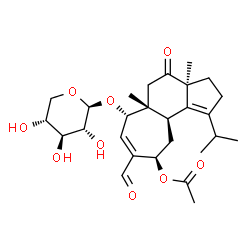 ChemSpider 2D Image | (3aS,5aR,6S,9R,10aR)-8-Formyl-1-isopropyl-3a,5a-dimethyl-4-oxo-6-(beta-D-xylopyranosyloxy)-2,3,3a,4,5,5a,6,9,10,10a-decahydrocyclohepta[e]inden-9-yl acetate | C27H38O9