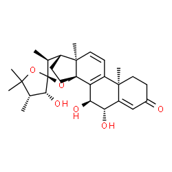 ChemSpider 2D Image | (6beta,7alpha,14beta,17alpha,22S,23R)-6,7,23-Trihydroxy-14,22:22,25-diepoxyergosta-4,8,11-trien-3-one | C28H38O6