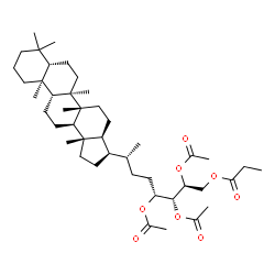 ChemSpider 2D Image | (2S,3R,4R,7R)-2,3,4-Triacetoxy-7-[(3R,3aS,5aR,5bR,7aS,11aS,11bR,13aR,13bS)-5a,5b,8,8,11a,13b-hexamethylicosahydro-1H-cyclopenta[a]chrysen-3-yl]octyl propionate (non-preferred name) | C44H72O8