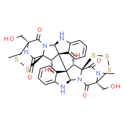 ChemSpider 2D Image | (1S,2S,3S,11R,14S)-2-Hydroxy-3-[(1S,2S,3S,11R,14S)-2-hydroxy-14-(hydroxymethyl)-18-methyl-13,17-dioxo-15,16-dithia-10,12,18-triazapentacyclo[12.2.2.0~1,12~.0~3,11~.0~4,9~]octadeca-4,6,8-trien-3-yl]-14
-(hydroxymethyl)-19-methyl-15,16,17-trithia-10,12,19-triazapentacyclo[12.3.2.0~1,12~.0~3,11~.0~4,9~]nonadeca-4,6,8-triene-13,18-dione | C30H28N6O8S5