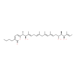 ChemSpider 2D Image | 3-Butyl-6-[(2R,3S,4E,7E,10E,12E,15R,16R,17S,18E)-3,15,17-trihydroxy-4,8,10,12,16,18-hexamethyl-4,7,10,12,18-icosapentaen-2-yl]-2H-pyran-2-one | C35H54O5