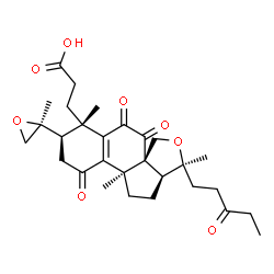 ChemSpider 2D Image | 3-[(1S,2R,4bS,6aS,7S,9aR)-1,4b,7-Trimethyl-2-[(2S)-2-methyl-2-oxiranyl]-4,10,11-trioxo-7-(3-oxopentyl)-1,3,4,4b,5,6,6a,7,10,11-decahydro-2H-benzo[4,5]indeno[1,7a-c]furan-1-yl]propanoic acid | C29H38O8
