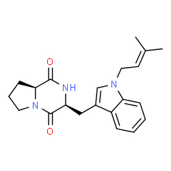 ChemSpider 2D Image | (3S,8aS)-3-{[1-(3-Methyl-2-buten-1-yl)-1H-indol-3-yl]methyl}hexahydropyrrolo[1,2-a]pyrazine-1,4-dione | C21H25N3O2