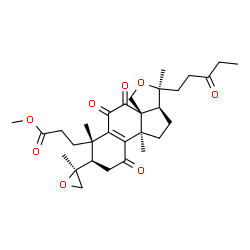 ChemSpider 2D Image | Methyl 3-[(1S,2R,4bS,6aS,7S,9aR)-1,4b,7-trimethyl-2-[(2S)-2-methyl-2-oxiranyl]-4,10,11-trioxo-7-(3-oxopentyl)-1,3,4,4b,5,6,6a,7,10,11-decahydro-2H-benzo[4,5]indeno[1,7a-c]furan-1-yl]propanoate | C30H40O8