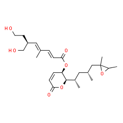 ChemSpider 2D Image | (2R,3R)-2-[(2S,4R)-5-(2,3-Dimethyl-2-oxiranyl)-4-methyl-2-pentanyl]-6-oxo-3,6-dihydro-2H-pyran-3-yl (2E,4E,6S)-8-hydroxy-6-(hydroxymethyl)-4-methyl-2,4-octadienoate | C25H38O7