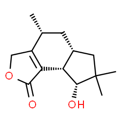 ChemSpider 2D Image | (4R,5aR,8R,8aS)-8-Hydroxy-4,7,7-trimethyl-3,4,5,5a,6,7,8,8a-octahydro-1H-indeno[4,5-c]furan-1-one | C14H20O3