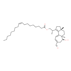 ChemSpider 2D Image | (2S)-2-[(3aR,5aR,6S)-8-Formyl-6-hydroxy-3a,5a-dimethyl-2,3,3a,4,5,5a,6,7-octahydrocyclohepta[e]inden-1-yl]propyl (9Z)-9-octadecenoate | C38H60O4