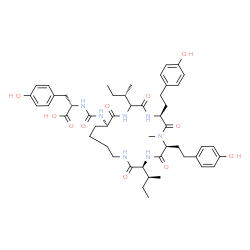 ChemSpider 2D Image | N-({(3S,6S,9S,15R)-3,12-Di[(2S)-2-butanyl]-6,9-bis[2-(4-hydroxyphenyl)ethyl]-7-methyl-2,5,8,11,14-pentaoxo-1,4,7,10,13-pentaazacyclononadecan-15-yl}carbamoyl)-L-tyrosine | C49H67N7O11