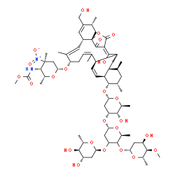 ChemSpider 2D Image | (1S,3R,6S,7E,9S,13S,16S,17S,18S,22S,23E)-23-Hydroxy-4-(hydroxymethyl)-3,8,12,18,20,22-hexamethyl-25,27-dioxo-9-({2,3,4,6-tetradeoxy-4-[(methoxycarbonyl)amino]-3-methyl-3-nitro-beta-D-xylo-hexopyranosy
l}oxy)-26-oxapentacyclo[22.2.1.0~1,6~.0~13,22~.0~16,21~]heptacosa-4,7,11,14,23-pentaen-17-yl 2,6-dideoxy-alpha-L-arabino-hexopyranosyl-(1->3)-[2,6-dideoxy-4-O-methyl-beta-L-ribo-hexopyranosyl-(1->4)]-
2,6-dideoxy-alpha-L-glycero-hexopyranosyl-(1->3)-2,6-dideoxy-alpha-L-ribo-hexopyranoside | C67H100N2O24