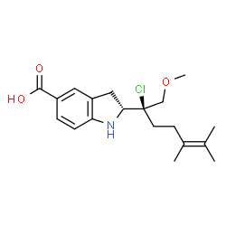 ChemSpider 2D Image | (2R)-2-[(2S)-2-Chloro-1-methoxy-5,6-dimethyl-5-hepten-2-yl]-5-indolinecarboxylic acid | C19H26ClNO3