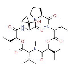 ChemSpider 2D Image | (3R,6S,9R,12S,15R,20aS)-15-(1-Hydroxycyclopropyl)-3,6,9,12-tetraisopropyl-8-methyldecahydro-6H,12H-pyrrolo[2,1-l][1,7,4,10,13,16]dioxatetraazacyclooctadecine-1,4,7,10,13,16-hexone | C31H50N4O9