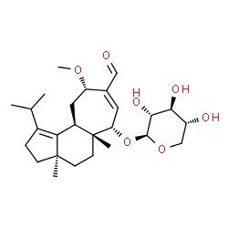 ChemSpider 2D Image | (3aR,5aR,6S,9S,10aR)-8-Formyl-1-isopropyl-9-methoxy-3a,5a-dimethyl-2,3,3a,4,5,5a,6,9,10,10a-decahydrocyclohepta[e]inden-6-yl beta-D-xylopyranoside | C26H40O7