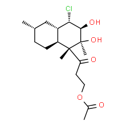 ChemSpider 2D Image | 3-[(1R,2S,3S,4S,4aS,6S,8aS)-4-Chloro-2,3-dihydroxy-1,2,6-trimethyldecahydro-1-naphthalenyl]-3-oxopropyl acetate | C18H29ClO5