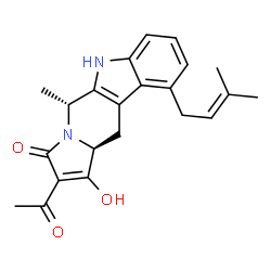 ChemSpider 2D Image | (5R,11aS)-2-Acetyl-1-hydroxy-5-methyl-10-(3-methyl-2-buten-1-yl)-5,6,11,11a-tetrahydro-3H-indolizino[6,7-b]indol-3-one | C22H24N2O3