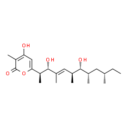 ChemSpider 2D Image | 6-[(2R,3S,4E,6S,7R,8S,10S)-3,7-Dihydroxy-4,6,8,10-tetramethyl-4-dodecen-2-yl]-4-hydroxy-3-methyl-2H-pyran-2-one | C22H36O5