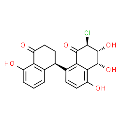 ChemSpider 2D Image | (1S,5'R,6'R,7'S)-7'-Chloro-4',5,5',6'-tetrahydroxy-2,3,6',7'-tetrahydro-1,1'-binaphthalene-4,8'(1H,5'H)-dione | C20H17ClO6