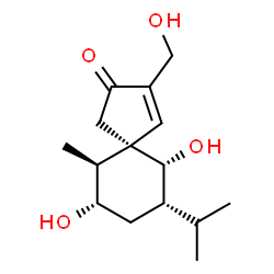 ChemSpider 2D Image | (5R,6R,7S,9S,10S)-6,9-Dihydroxy-3-(hydroxymethyl)-7-isopropyl-10-methylspiro[4.5]dec-3-en-2-one | C15H24O4