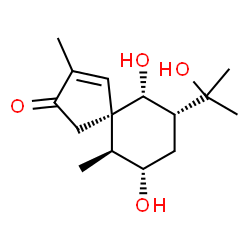 ChemSpider 2D Image | (5R,6R,7R,9S,10S)-6,9-Dihydroxy-7-(2-hydroxy-2-propanyl)-3,10-dimethylspiro[4.5]dec-3-en-2-one | C15H24O4