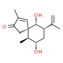 ChemSpider 2D Image | (5R,6R,7S,9S,10S)-6,9-Dihydroxy-7-isopropenyl-3,10-dimethylspiro[4.5]dec-3-en-2-one | C15H22O3