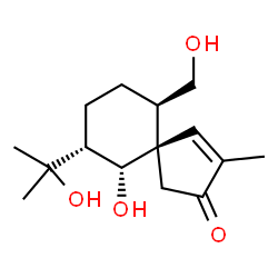 ChemSpider 2D Image | (5R,6R,7R,10R)-6-Hydroxy-10-(hydroxymethyl)-7-(2-hydroxy-2-propanyl)-3-methylspiro[4.5]dec-3-en-2-one | C15H24O4