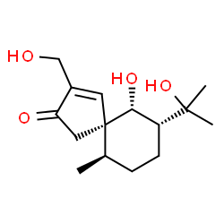 ChemSpider 2D Image | (5S,6R,7R,10R)-6-Hydroxy-3-(hydroxymethyl)-7-(2-hydroxy-2-propanyl)-10-methylspiro[4.5]dec-3-en-2-one | C15H24O4